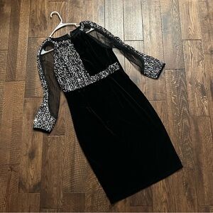 Velvet and mesh Black Dress with Sequin Details